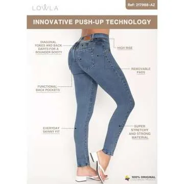 L.O.W.L.A SHAPEWEAR LOWLA Butt Lifting Jeans | Removable Butt Pads | Pantalones Colombianos Levanta Cola | Butt Lifting Jeans for Women Blue 10