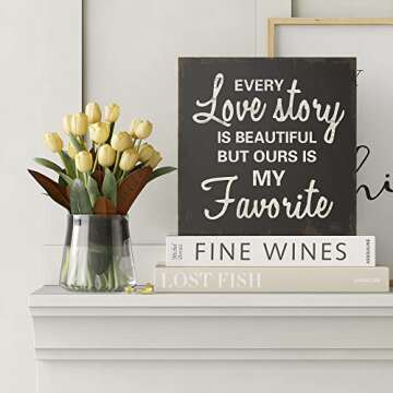 Barnyard Designs Wooden Signs for Home Decor, Motivational Desk Decorations for Women Office or Bathroom Shelf Décor (Every Love Story)