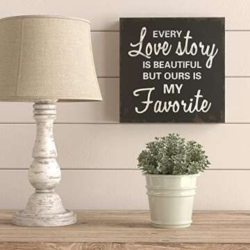 Barnyard Designs Wooden Signs for Home Decor, Motivational Desk Decorations for Women Office or Bathroom Shelf Décor (Every Love Story)