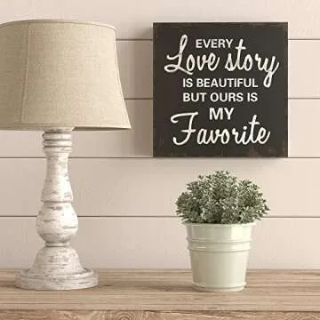Barnyard Designs Wooden Signs for Home Decor, Motivational Desk Decorations for Women Office or Bathroom Shelf Décor (Every Love Story)