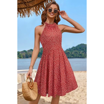 Shop OUGES Women's Floral Halter Neck Summer Dress