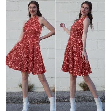 Shop OUGES Women's Floral Halter Neck Summer Dress