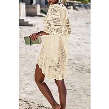 Wander Agio Beach Tops Sexy Floral Cover Dresses Bikini Cover-ups Net Hollow Out Dark Beige