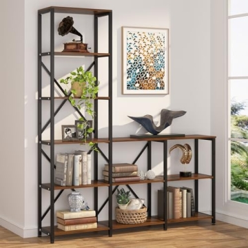 Tribesigns 9 Shelves Bookshelves, Industrial Ladder Corner Etagere Bookcase, Rustic 6-Tier Display O...