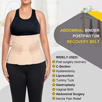 QEESMEI Postpartum Belly Band Abdominal Binder Post Surgery C-section Belly Binder Wrap Girdle Recovery Belt Back Support (Nude, Small/Medium)