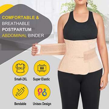QEESMEI Postpartum Belly Band Abdominal Binder Post Surgery C-section Belly Binder Wrap Girdle Recovery Belt Back Support (Nude, Small/Medium)