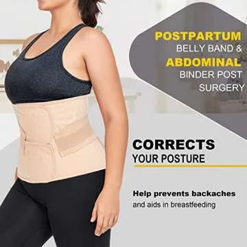 QEESMEI Postpartum Belly Band Abdominal Binder Post Surgery C-section Belly Binder Wrap Girdle Recovery Belt Back Support (Nude, Small/Medium)
