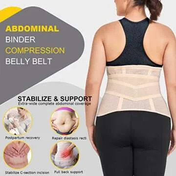 QEESMEI Postpartum Belly Band Abdominal Binder Post Surgery C-section Belly Binder Wrap Girdle Recovery Belt Back Support (Nude, Small/Medium)
