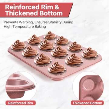 Spmarkt 2-Pack Pink Nonstick Muffin Pans, 12-Cup Muffin Cake Pan, 5-Layer Free PFOA/PFOS/PTFE Safe Cupcake Pan, Durable & Easy-Clean Muffin Cup for Baking