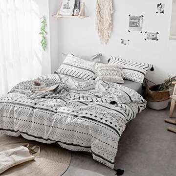 VClife Cotton Duvet Cover Queen - White Black Arrow Herringbone Duvet Cover Set Queen Size, Boho Bed...