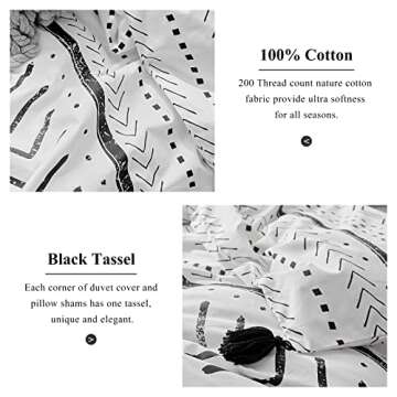 VClife Cotton Duvet Cover Queen - White Black Arrow Herringbone Duvet Cover Set Queen Size, Boho Bedding Set for All Seasons, 3 Pieces Shabby Chic Home Bedding Duvet Cover Set for Boy Girl