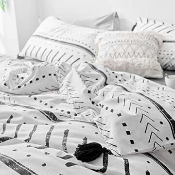 VClife Cotton Duvet Cover Queen - White Black Arrow Herringbone Duvet Cover Set Queen Size, Boho Bedding Set for All Seasons, 3 Pieces Shabby Chic Home Bedding Duvet Cover Set for Boy Girl
