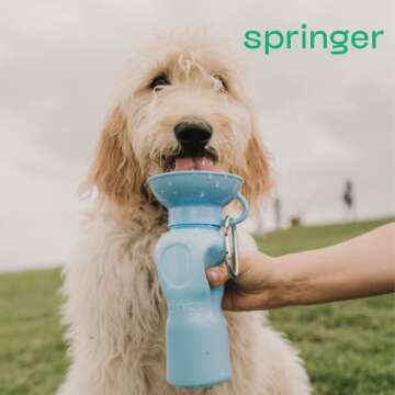 Springer Dog Water Bottle | Portable Travel Water Bottle Dispenser for Dogs | Dog Gift Seen on Oprah's Favorite Things, Shark Tank | Leak-Proof Bottles Fill Bowl with Water | BPA-Free 22oz Indigo