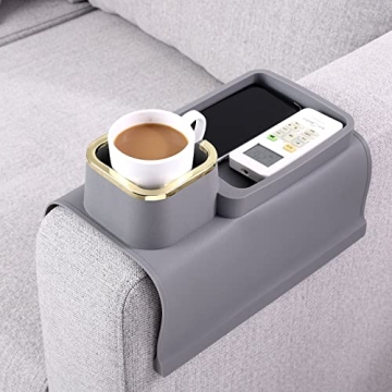 HMASYO Couch Cup Holder Tray - Silicone Sofa Armrest Table Couch Drink Holder and Tray Organizer for...