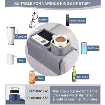 HMASYO Couch Cup Holder - Silicone Sofa Armrest Table