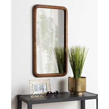 Kate and Laurel Pao Modern Rounded Rectangular Wall Mirror, 17 x 32, Walnut, Decorative Mid-Century Tall Wood Mirror with Radius Corners for Vertical or Horizontal Display