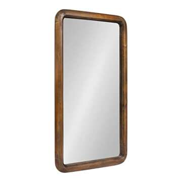 Kate and Laurel Pao Modern Rounded Rectangular Wall Mirror, 17 x 32, Walnut, Decorative Mid-Century Tall Wood Mirror with Radius Corners for Vertical or Horizontal Display