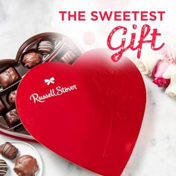 Russell Stover, Red Foil Heart, 10 Ounce - Chocolate Gift Box for Valentine's Day, Mother's Day, Anniversary and Birthdays