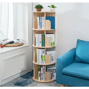 Rotating Bookshelf 360 Display 4 Tier Floor Standing Bookcase Storage Rack for Kids&Adults Solid Woo...