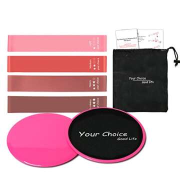 Your Choice Resistance Bands and Sliders, Exercise Workout Bands and Core Sliders for 80 Day Obsession and AB Workout, Pink Sliders and Bands