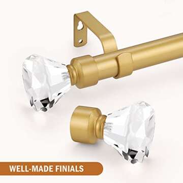 Knobelite Gold Adjustable Curtain Rod with Crystal Finial