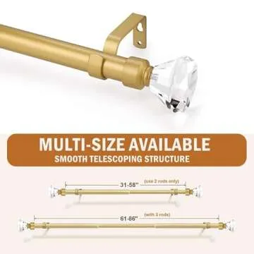Knobelite Gold Adjustable Curtain Rod with Crystal Finial