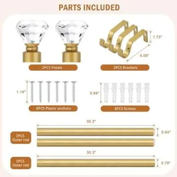 Knobelite Gold Adjustable Curtain Rod with Crystal Finial