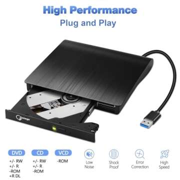 Gotega External DVD Drive, USB 3.0 Portable +/-RW, DVD Player for CD ROM Burner Compatible with Laptop Desktop PC Windows Linux OS Apple Mac Black