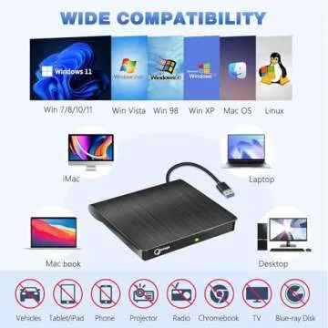 Gotega External DVD Drive, USB 3.0 Portable +/-RW, DVD Player for CD ROM Burner Compatible with Laptop Desktop PC Windows Linux OS Apple Mac Black