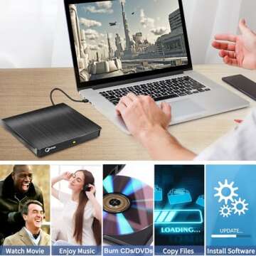 Gotega External DVD Drive, USB 3.0 Portable +/-RW, DVD Player for CD ROM Burner Compatible with Laptop Desktop PC Windows Linux OS Apple Mac Black