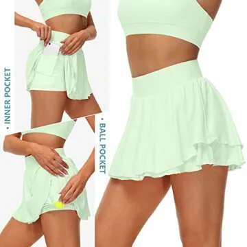 UrKeuf Women's Ice Silk Athletic Tennis Skirt with Pockets