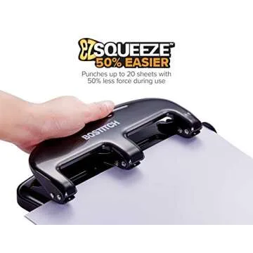 Bostitch Office EZ Squeeze Punch - Durable Metal 3 Hole Punch for 20 Sheets