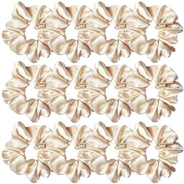 Sufermoe 12 Pcs Satin Silk Hair Scrunchies, Beige (4.5 Inch) Soft Hair Ties, Hair Bands, Hair Ropes, Ponytail Holders, Hair Accessories for Women and Girls