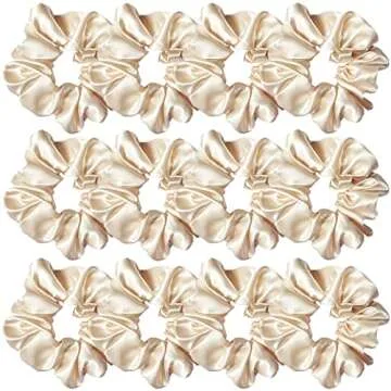 Sufermoe 12 Pcs Satin Silk Hair Scrunchies, Beige (4.5 Inch) Soft Hair Ties, Hair Bands, Hair Ropes, Ponytail Holders, Hair Accessories for Women and Girls
