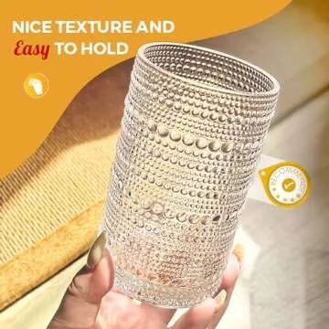 FULGNU Hobnail Drinking Glasses Set of 12, 11.8 oz Vintage Glasses Drinking Set & 10 oz Cocktail Gla...
