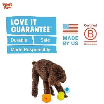 WEST PAW Zogoflex Holiday Toppl Treat Dispensing Dog Toy Puzzle – Dog Toy for Moderate Chewers, Fetch, Catch – Holds Kibble, Treats, Small, Aqua Blue, Toppl Stopper Tangerine 2 Pack