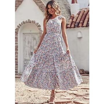 PRETTYGARDEN Women's Summer Floral Maxi Dress Knot One Shoulder Sleeveless Ruffle Flowy Boho Beach W...