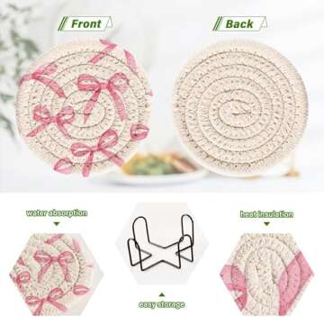 Buy Pink Bows Coasters with Holder - 6 Pack, Stylish & Functional