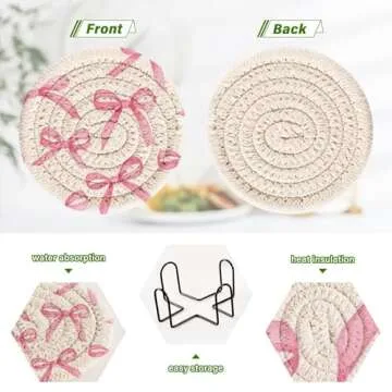 Buy Pink Bows Coasters with Holder - 6 Pack, Stylish & Functional