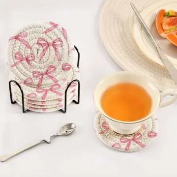 Buy Pink Bows Coasters with Holder - 6 Pack, Stylish & Functional