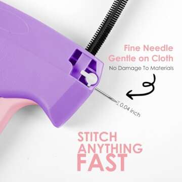 Stitch Gun for Clothes - Handheld Stitch Gun Quick Clothing Fixer - Mini Sewing Kit Micro Tagging Gun - Includes 6 Needle, 1000 Black Fasteners & 1000 White Fasteners (Purple)