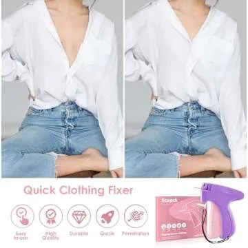 Stitch Gun for Clothes - Handheld Stitch Gun Quick Clothing Fixer - Mini Sewing Kit Micro Tagging Gun - Includes 6 Needle, 1000 Black Fasteners & 1000 White Fasteners (Purple)