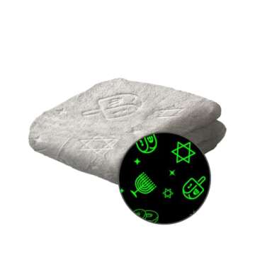 Glow in The Dark Blanket – Soft Flannel Throw with Menorah, Dreidels & Jewish Stars for Kids & Adults – Cozy, Plush, and Machine Washable – All Season Holiday Blanket