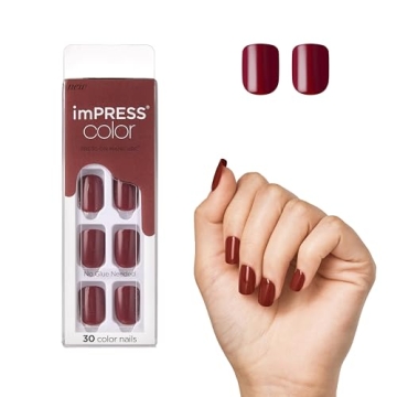 KISS imPRESS No Glue Mani Press On Nails, Color, 'Espress(y) ourself', Brown, Short Size, Squoval Sh...