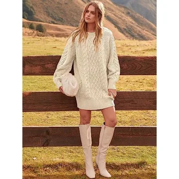 Trendy ANRABESS Cable Knit Oversized Sweater Dress