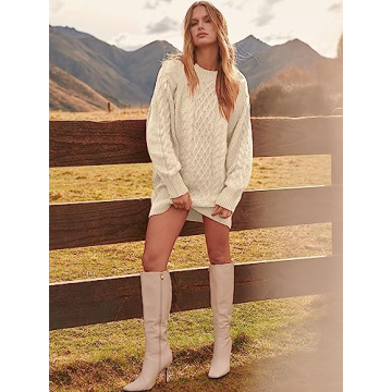 Trendy ANRABESS Cable Knit Oversized Sweater Dress