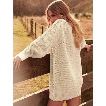 Trendy ANRABESS Cable Knit Oversized Sweater Dress