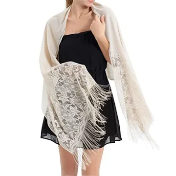 RIIQIICHY Women's Floral Lace Mesh Party Prom Wedding Shawl Scarf with Fringe