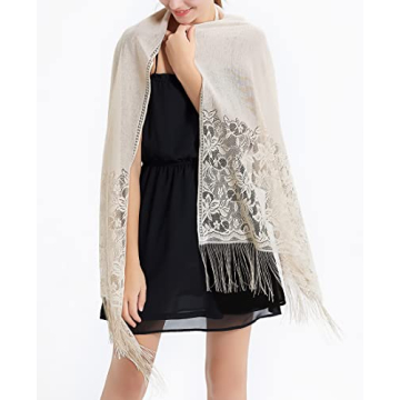 RIIQIICHY Women's Floral Lace Mesh Party Prom Wedding Shawl Scarf with Fringe