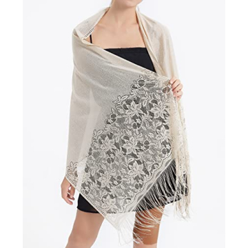 RIIQIICHY Women's Floral Lace Mesh Party Prom Wedding Shawl Scarf with Fringe